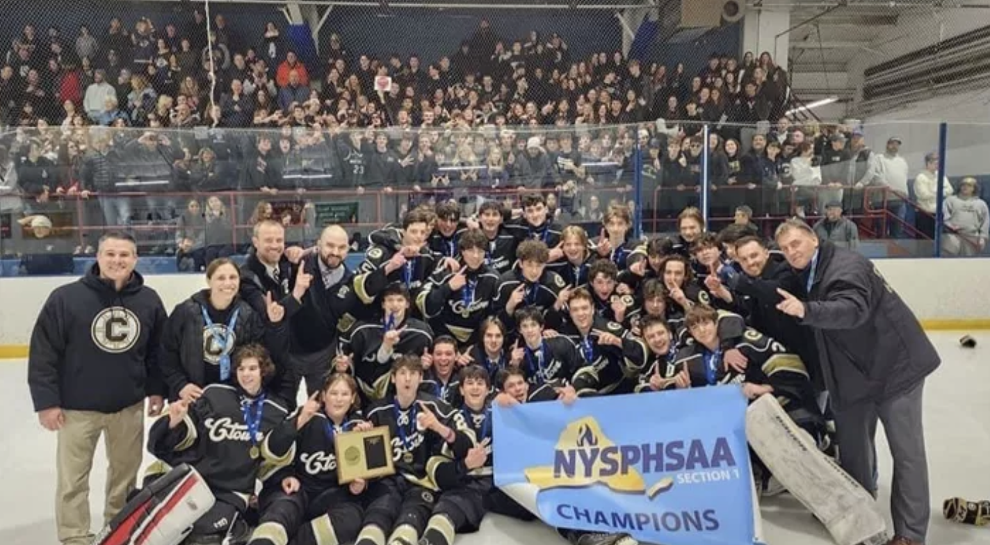 Hockey players on the rink after their championship match