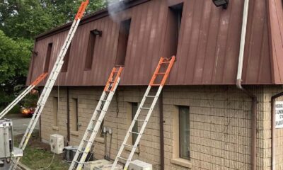 Ladders latched on to the windows